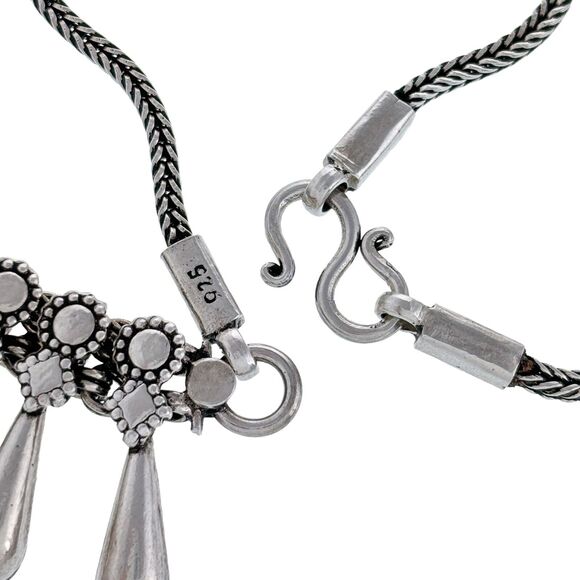 Vintage Sterling Silver 925 Ornate Dangle Bead Foxtail Chain Bib Necklace 17.5" - Picture 3 of 5